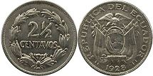 moneda Ecuador2 1/2 centavos 1928