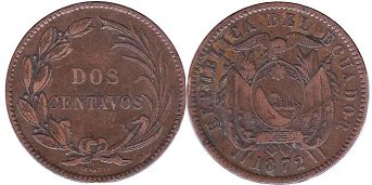 moneda Ecuador2 centavos 1872