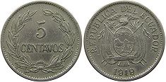 moneda Ecuador 5 centavos 1919