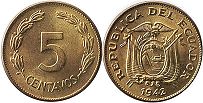 moneda Ecuador 5 centavos 1942