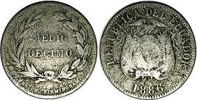 moneda Ecuador 1/2 decimo 1886