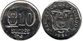 moneda Ecuador 10 sucre 1991