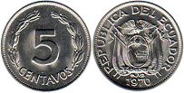 moneda Ecuador 5 centavos 1970
