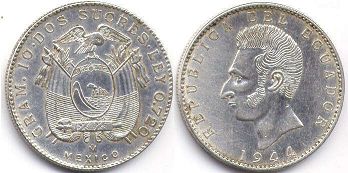 moneda Ecuador 2 sucre 1944