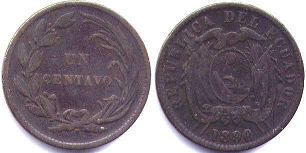 moneda Ecuador1 centavo 1890