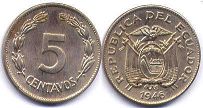 moneda Ecuador 5 centavos 1946