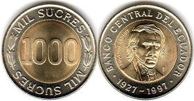 moneda Ecuador 1000 sucre 1997 Banco Central