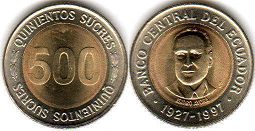 moneda Ecuador 500 sucre 1997 Banco Central