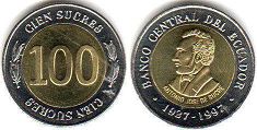 moneda Ecuador 100 sucre 1997 Banco Central