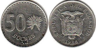 moneda Ecuador 50 sucre 1988