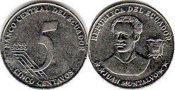 moneda Ecuador 5 centavos 2000