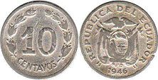 moneda Ecuador 10 centavos 1946