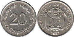moneda Ecuador 20 centavos 1937