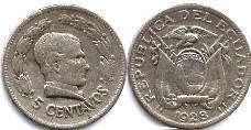 moneda Ecuador 5 centavos 1928