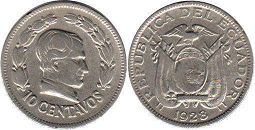 moneda Ecuador 10 centavos 1928