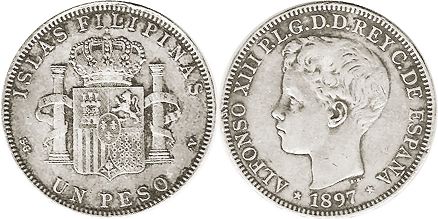 Moneda de Filipinas 1 peso 1897
