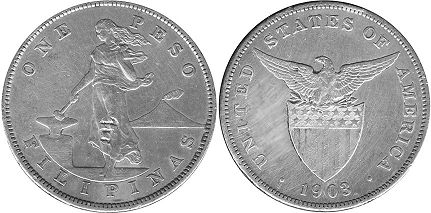 Moneda de filipinas de EE. UU. 1 peso 1903