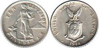 Moneda de filipinas de EE. UU. 10 centavos 1944