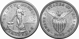 Moneda de filipinas de EE. UU. 20 centavos 1903
