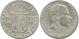 Moneda de Filipinas 20 centavos 1881