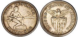 Moneda de filipinas de EE. UU. 5 centavos 1918