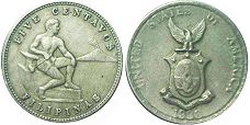 Moneda de filipinas de EE. UU. 5 centavos 1938