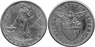 Moneda de filipinas de EE. UU. 50 centavos 1918