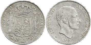 Moneda de Filipinas 50 centavos 1885