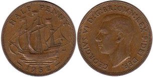 Gran Bretaña moneda 1/2 penny 1952