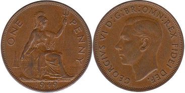 Gran Bretaña moneda 1 penny 1949