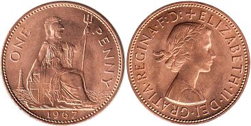 Gran Bretaña moneda 1 penny 1967