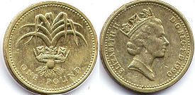 Gran Bretaña moneda 1 lira 1990 Puerros galeses