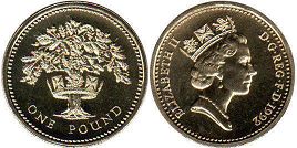 Gran Bretaña moneda 1 lira 1992 Roble