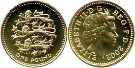 Gran Bretaña moneda 1 lira 2002 Plantagenet lions