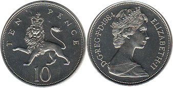 Gran Bretaña moneda 10 penique 1984