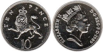 Gran Bretaña moneda 10 penique 1989
