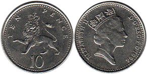 Gran Bretaña moneda 10 penique 1996