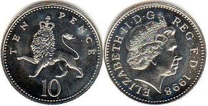 Gran Bretaña moneda 10 penique 1998