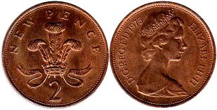Gran Bretaña moneda 2 penique 1975