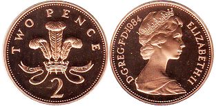 Gran Bretaña moneda 2 penique 1984