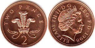 Gran Bretaña moneda 2 penique 1998