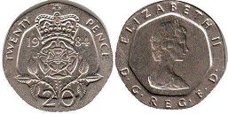 Gran Bretaña moneda 20 penique 1984
