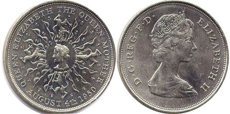 Gran Bretaña moneda 25 penique 1980 Queen Mother