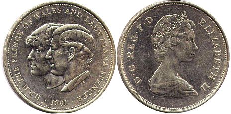 Gran Bretaña moneda 25 penique 1981 Prince Charles and Lady Diana