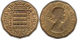 Gran Bretaña moneda 3 penique 1961