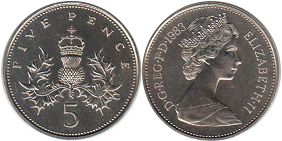 Gran Bretaña moneda 5 penique 1983