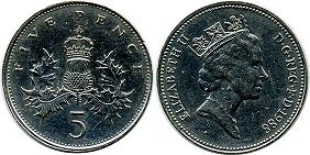 Gran Bretaña moneda 5 penique 1988