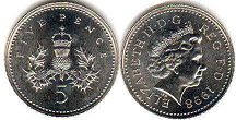 Gran Bretaña moneda 5 penique 1998
