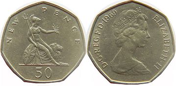 Gran Bretaña moneda 50 penique 1969