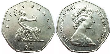 Gran Bretaña moneda 50 penique 1982